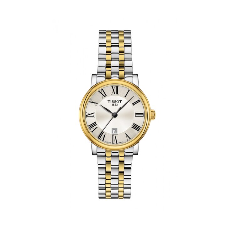 Tissot horloge met een kast in gele pvd-coating op staal, met een wijzerplaat in het zilver en een diameter van 30 mm