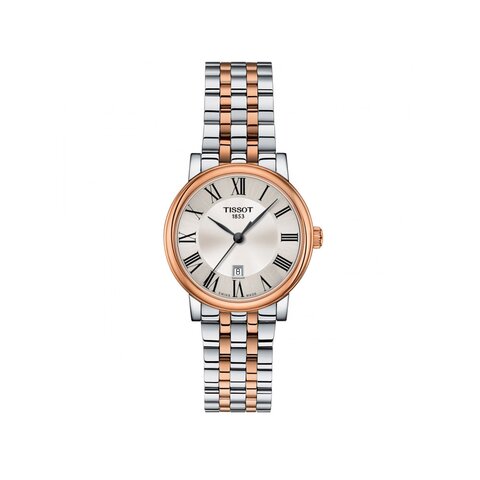 Tissot horloge met een kast in rosé pvd-coating op staal, met een wijzerplaat in het zilver en een diameter van 30 mm