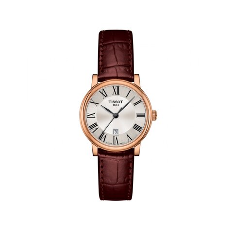 Tissot horloge met een kast in rosé pvd-coating, met een wijzerplaat in het zilver en een diameter van 30 mm
