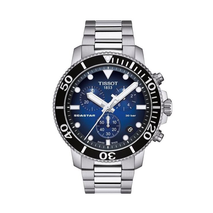 Tissot horloge met een kast in staal, met een wijzerplaat in het blauw en een diameter van 45