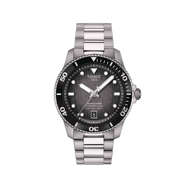Tissot horloge met een kast in staal, met een wijzerplaat in het grijs en een diameter van 40 mm
