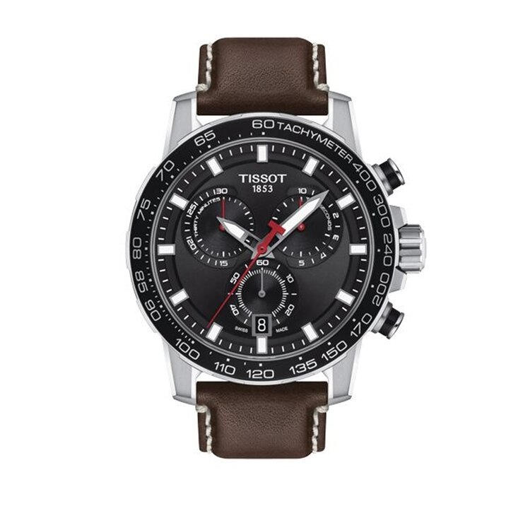 Tissot horloge met een kast in staal, met een wijzerplaat in het zwart en een diameter van 45,5