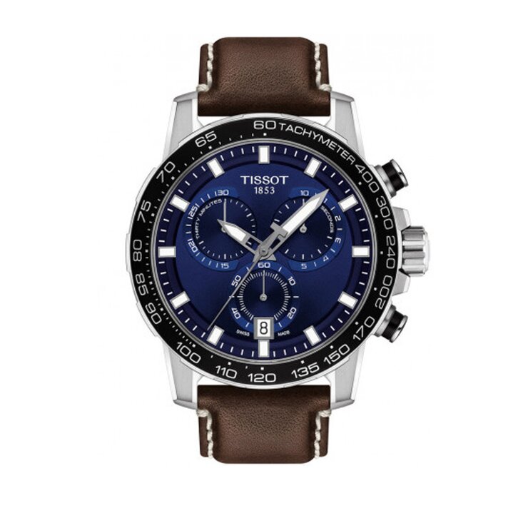 Tissot horloge met een kast in staal, met een wijzerplaat in het blauw en een diameter van 45,5