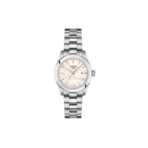 Tissot horloge met een kast in staal, met een wijzerplaat in het parelmoer en een diameter van 29 mm