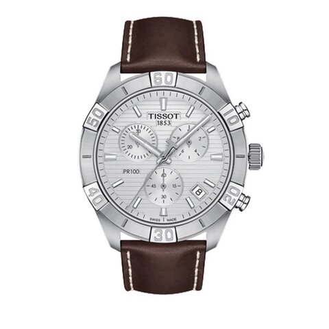 Tissot horloge met een kast in staal, met een wijzerplaat in het zilver en een diameter van 44 mm