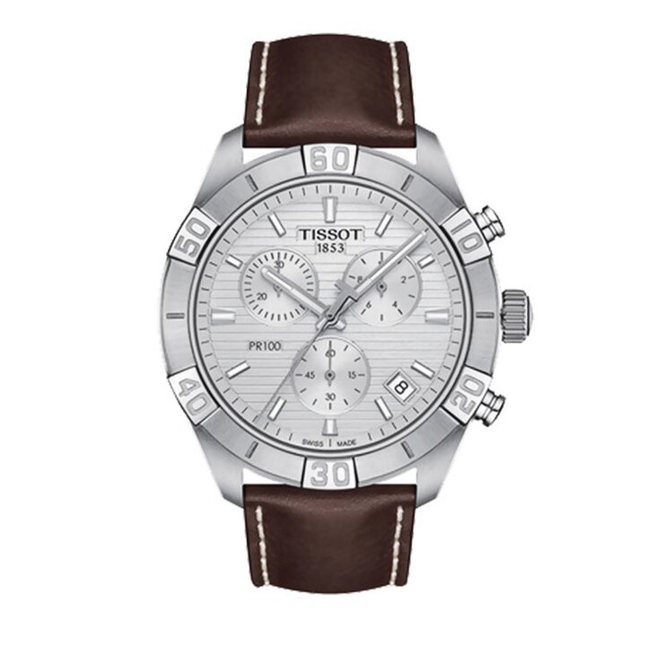 Tissot horloge met een kast in staal, met een wijzerplaat in het zilver en een diameter van 44 mm