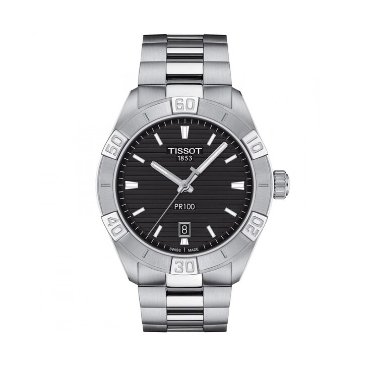 Tissot horloge met een kast in staal, met een wijzerplaat in het zwart en een diameter van 42