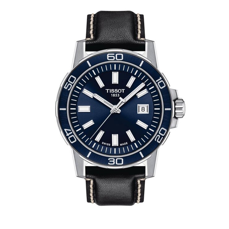 Tissot horloge met een kast in staal, met een wijzerplaat in het blauw en een diameter van 44