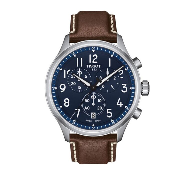 Tissot horloge met een kast in staal, met een wijzerplaat in het blauw en een diameter van 45