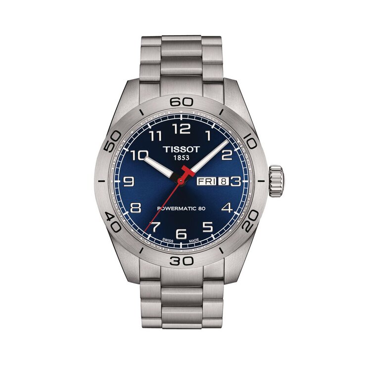 Tissot horloge met een kast in staal, met een wijzerplaat in het blauw en een diameter van 42