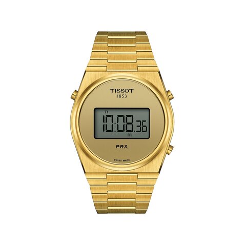 Tissot horloge met een kast in gele pvd-coating, met een wijzerplaat in het geel verguld en een diameter van 40 mm