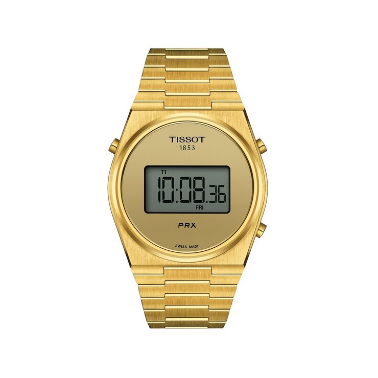 Tissot horloge met een kast in gele pvd-coating, met een wijzerplaat in het geel verguld en een diameter van 40 mm