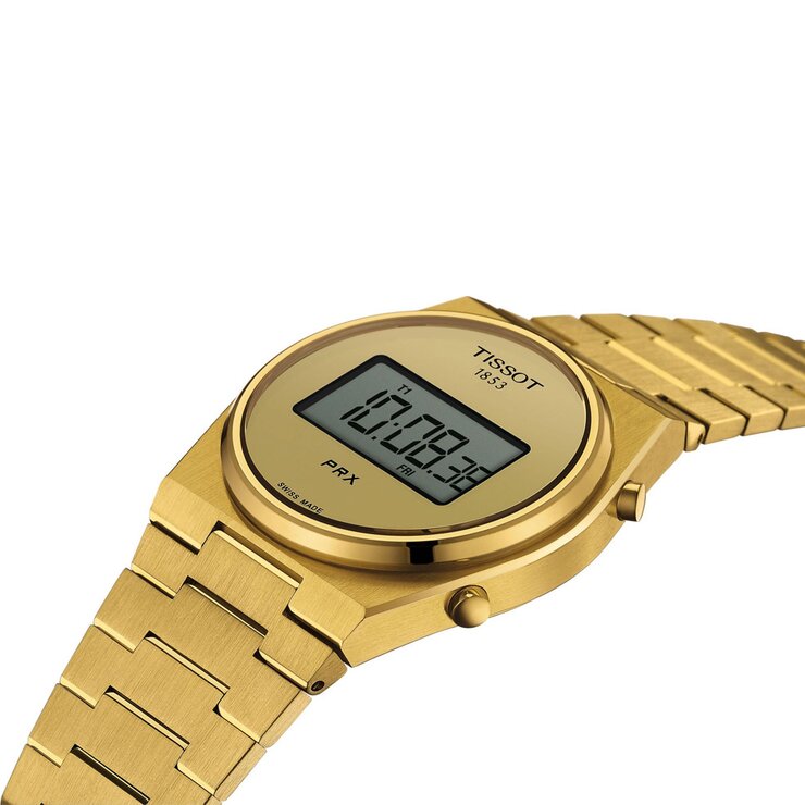 Tissot horloge met een kast in gele pvd-coating, met een wijzerplaat in het geel verguld en een diameter van 40 mm