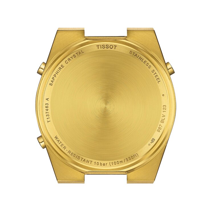 Tissot horloge met een kast in gele pvd-coating, met een wijzerplaat in het geel verguld en een diameter van 40 mm
