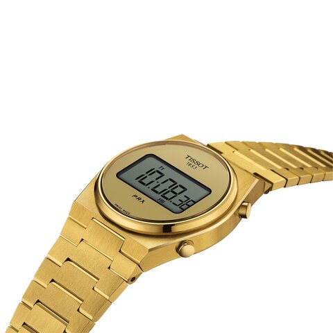 Tissot horloge met een kast in gele pvd-coating, met een wijzerplaat in het geel verguld en een diameter van 35 mm