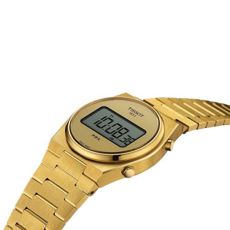 Tissot horloge met een kast in gele pvd-coating, met een wijzerplaat in het geel verguld en een diameter van 35 mm