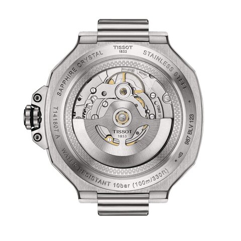 Tissot horloge met een kast in staal, met een wijzerplaat in het zwart en een diameter van 41 mm