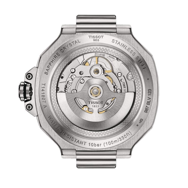 Tissot horloge met een kast in staal, met een wijzerplaat in het zwart en een diameter van 41