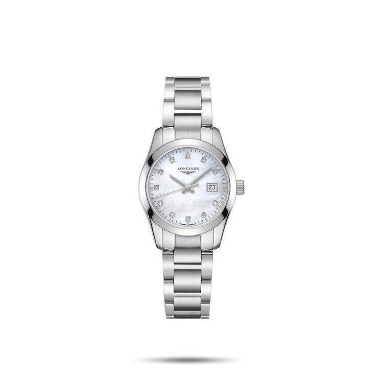 Longines horloge met een kast in staal, met een wijzerplaat in het parelmoer met  briljant en een diameter van 29,5