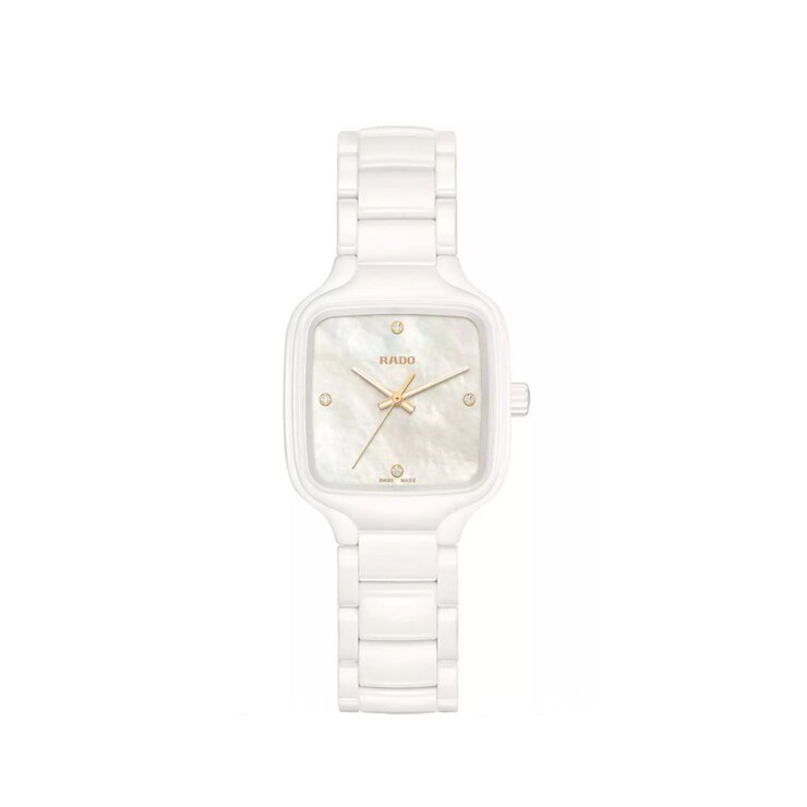 Rado horloge met een kast in keramiek, met een wijzerplaat in het parelmoer met  briljant en een diameter van 29