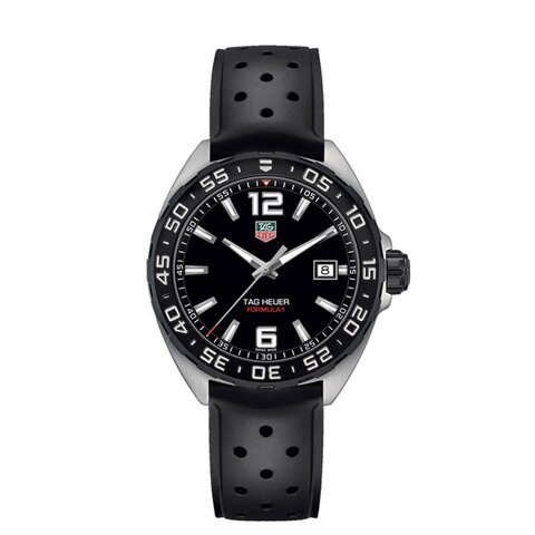 montre TAG Heuer avec un boîtier en acier, un cadran noir et un diamètre de 41 mm
