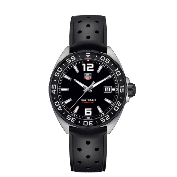 TAG Heuer horloge met een kast in staal, met een wijzerplaat in het zwart en een diameter van 41
