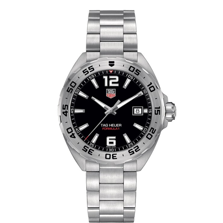 TAG Heuer horloge met een kast in staal, met een wijzerplaat in het zwart en een diameter van 41
