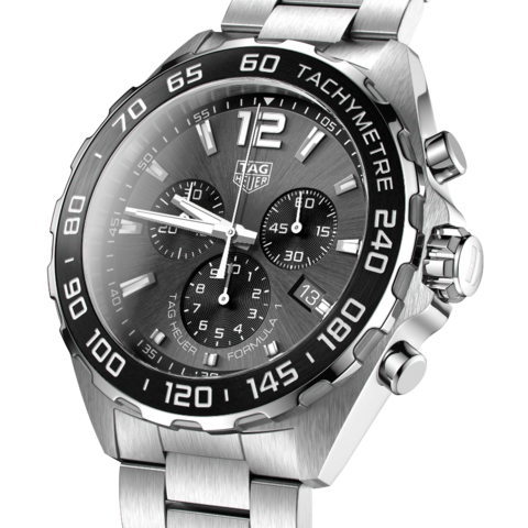 TAG Heuer horloge met een kast in staal, met een wijzerplaat in het grijs en een diameter van 43 mm