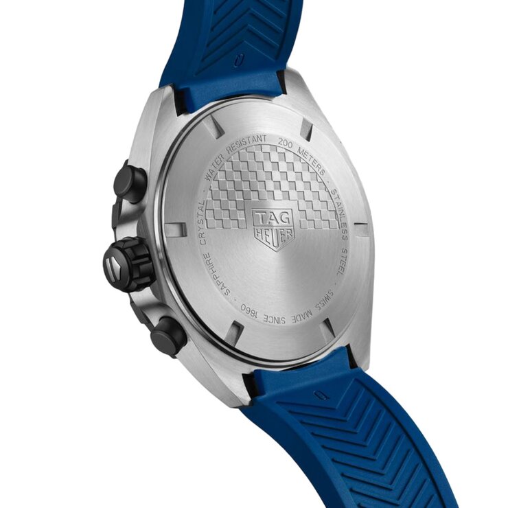TAG Heuer horloge met een kast in staal, met een wijzerplaat in het blauw en een diameter van 43 mm