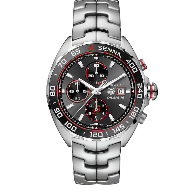 TAG Heuer horloge met een kast in staal, met een wijzerplaat in het grijs en een diameter van 44