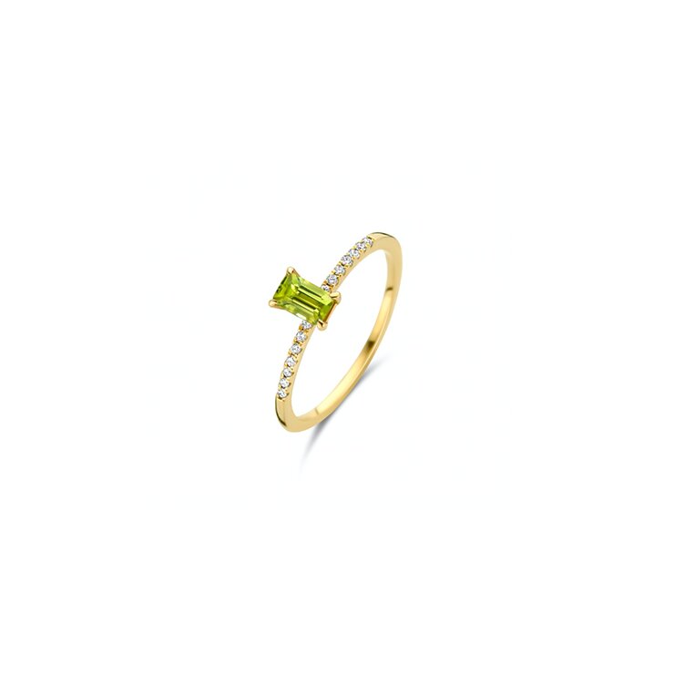 bague Casteur by Casteur en or jaune 18 ct avec péridot entouré de briljants de 0,07 karaat