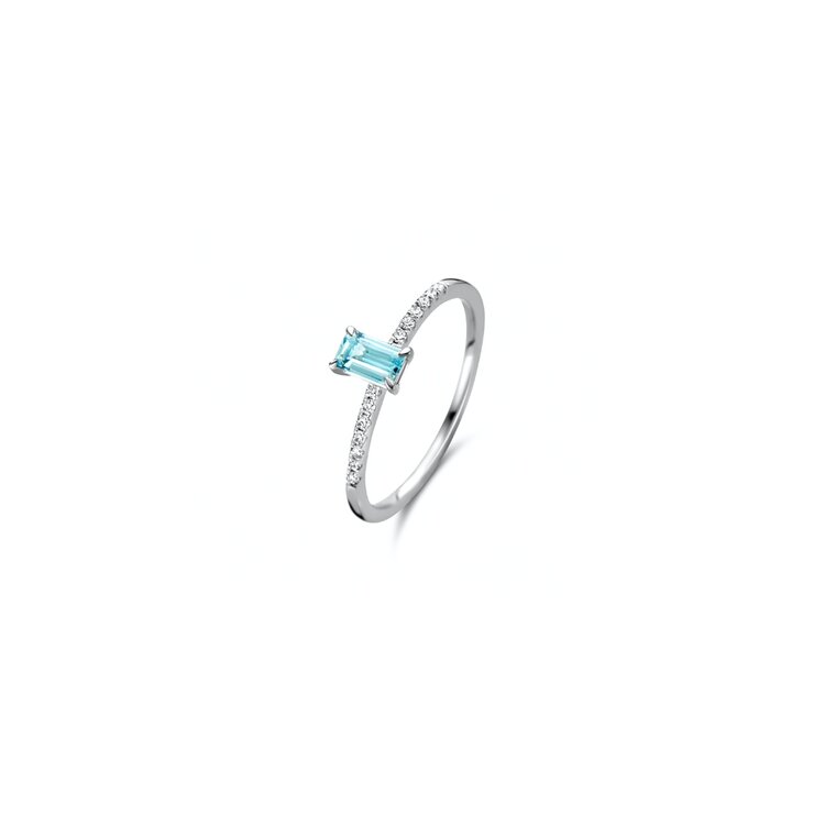 Casteur by Casteur ring in wit goud 18kt met aquamarijn omringd door briljanten van 0,07 karaat