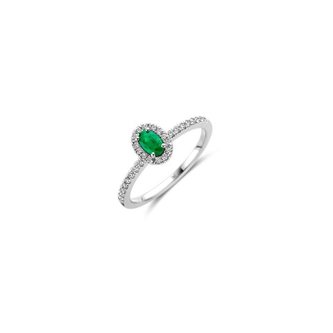 bague Casteur by Casteur en or blanc 18 ct avec émeraude ovale entouré de briljants de 0,21 karaat