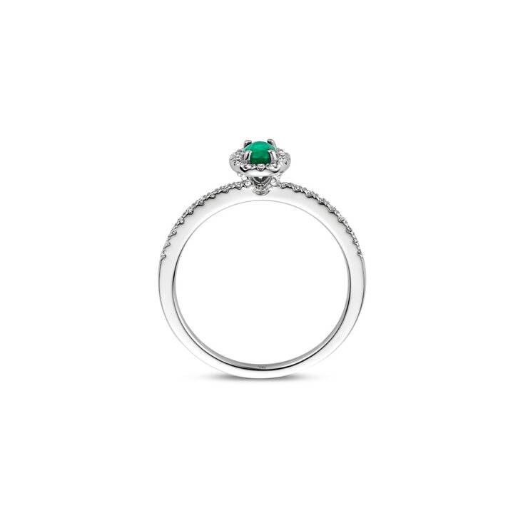 bague Casteur by Casteur en or blanc 18 ct avec émeraude ovale entouré de briljants de 0,21 karaat