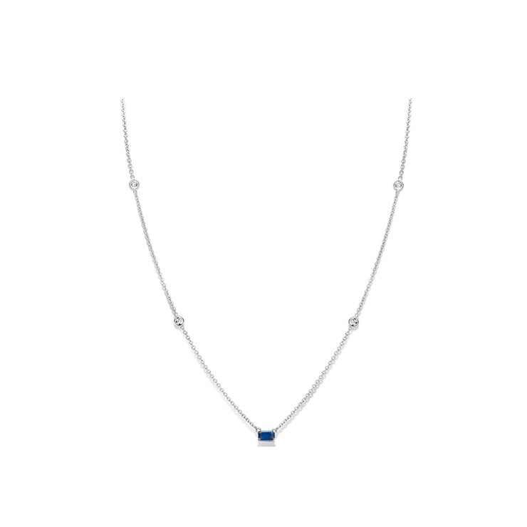 Casteur by Casteur ketting in wit goud 18kt met saffier omringd door briljanten van 0,08 karaat