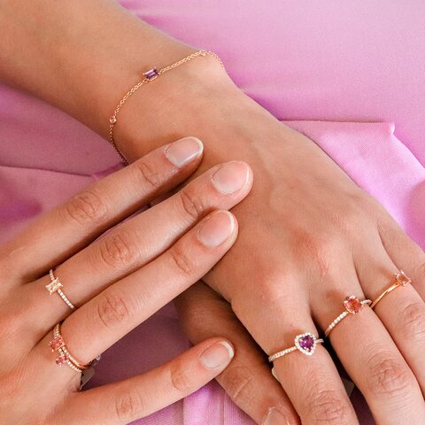 bracelet Casteur by Casteur en or rose 18 ct avec améthyste entouré de briljants de 0,04 karaat