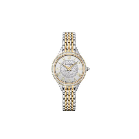 Balmain horloge met een kast in gele pvd-coating op staal, met een wijzerplaat in het zilver en een diameter van 29 mm