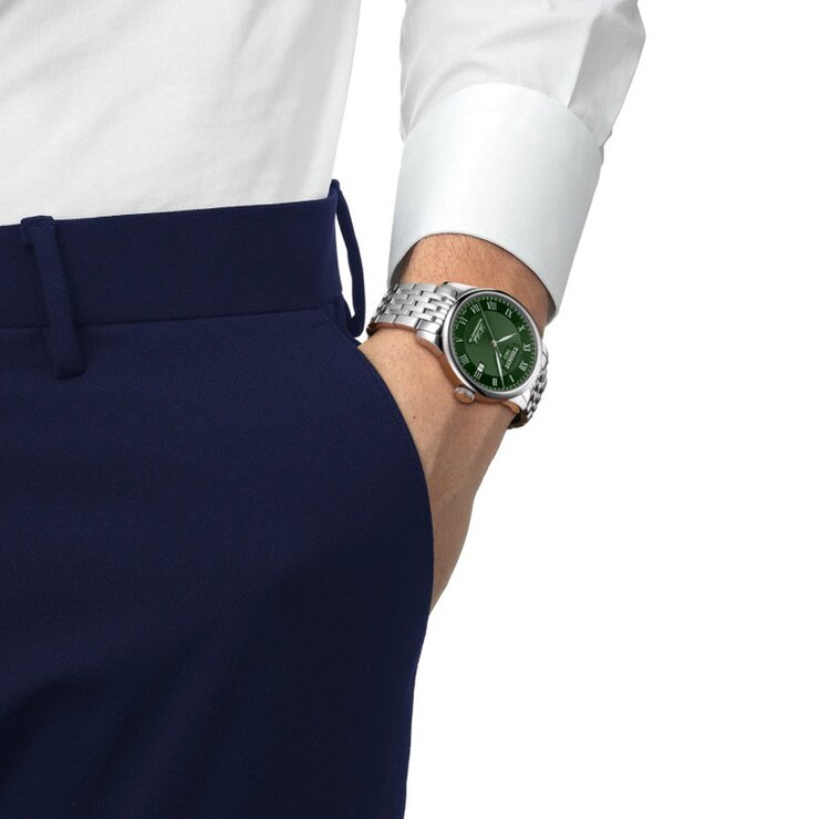Tissot horloge met een kast in staal, met een wijzerplaat in het groen en een diameter van 39