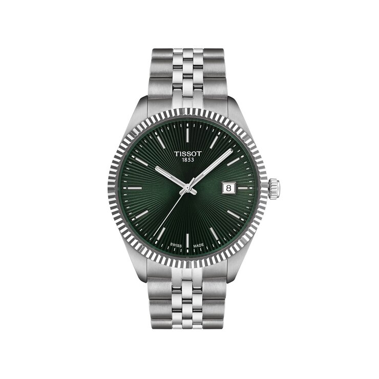 Tissot horloge met een kast in staal, met een wijzerplaat in het groen en een diameter van 40 mm