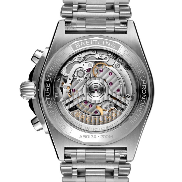 Breitling horloge met een kast in staal, met een wijzerplaat in het groen en een diameter van 42