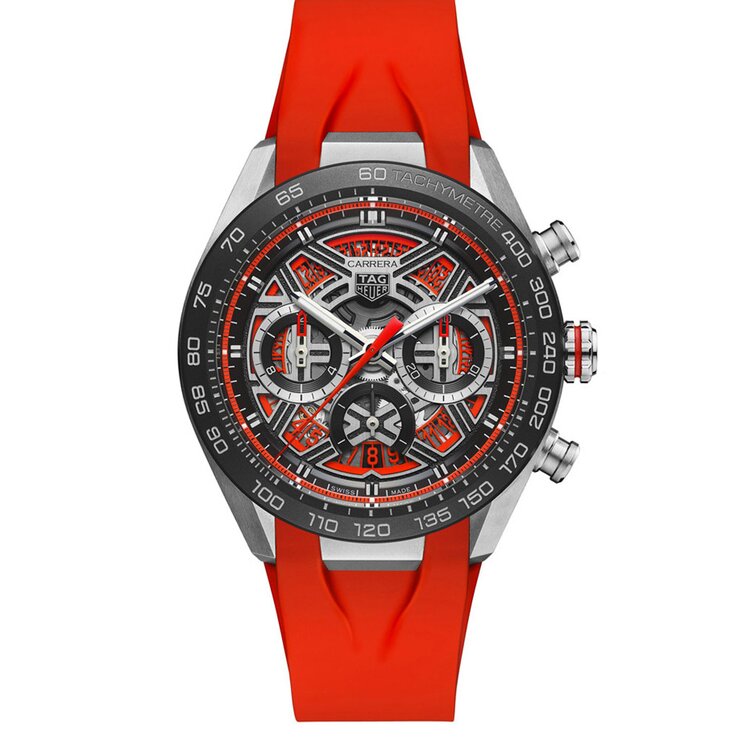 TAG Heuer horloge een wijzerplaat in het oranje en een diameter van 44