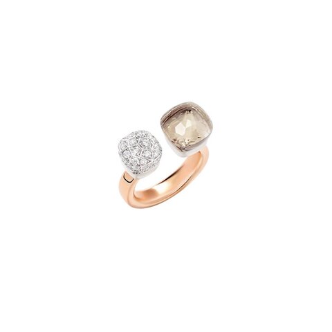 Pomellato ring in rosé goud 18kt met topaas incoloré omringd door briljanten van 0,80 karaat