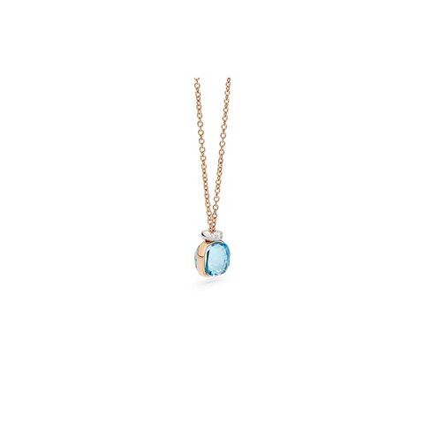 Pomellato ketting in rosé goud 18kt met topaas blauw omringd door briljanten van 0,02 karaat