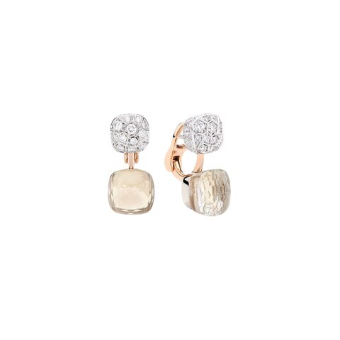 Pomellato oorringen in rosé goud 18kt met topaas incoloré omringd door briljanten van 1,50 karaat
