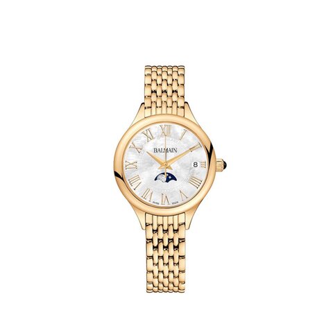 Balmain horloge met een kast in gele pvd-coating, met een wijzerplaat in het parelmoer en een diameter van 31 mm