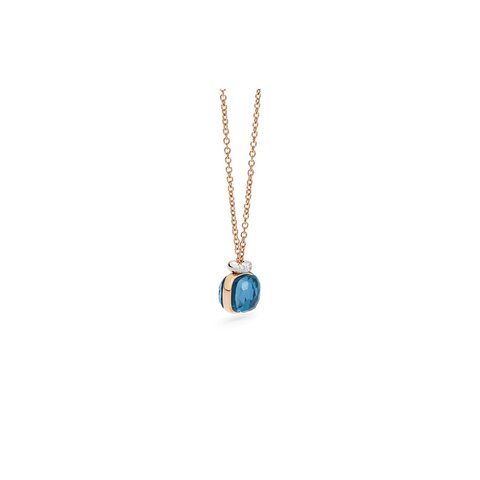 Pomellato ketting in rosé goud 18kt met topaas london omringd door briljanten van 0,02 karaat