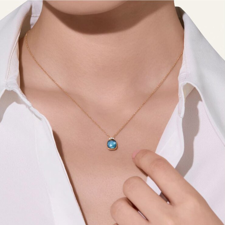 Pomellato ketting in rosé goud 18kt met topaas london omringd door briljanten van 0,02 karaat