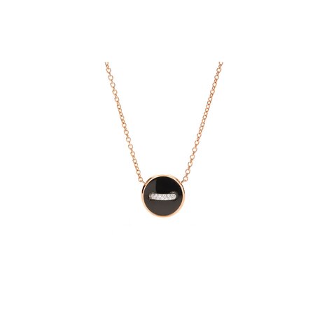 Pomellato ketting in rosé goud 18kt met onyx & parelmoer omringd door briljanten van 0,04 karaat