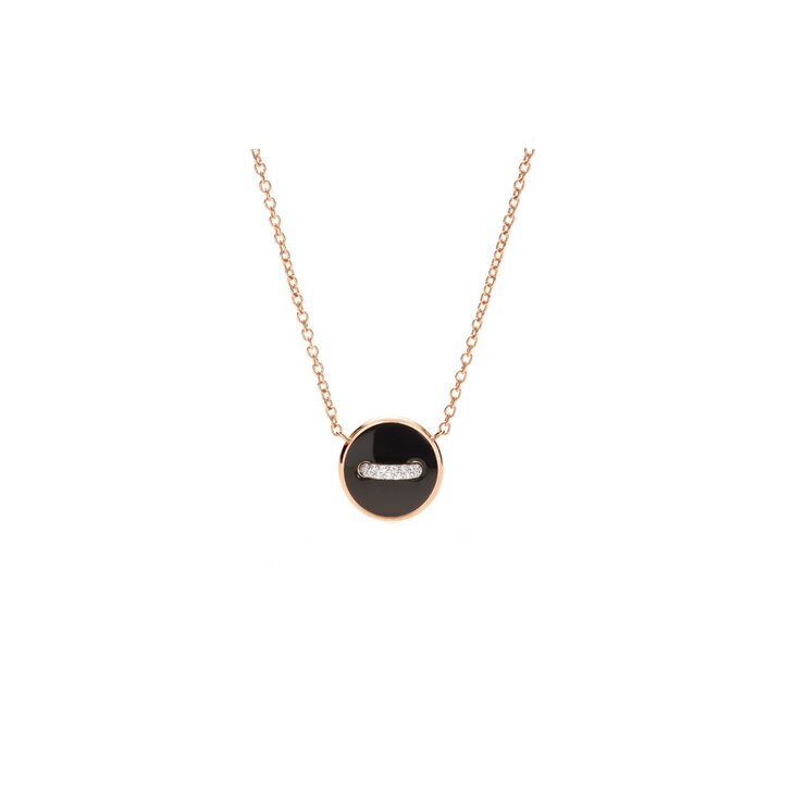 Pomellato ketting in rosé goud 18kt met onyx & parelmoer omringd door briljanten van 0,04 karaat