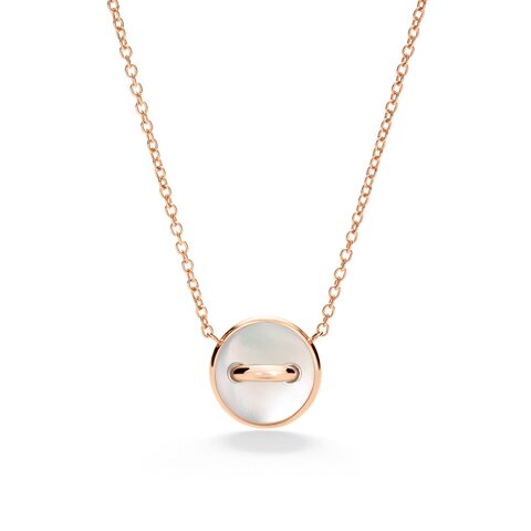 collier Pomellato en or rose 18 ct avec onyx & nacre entouré de briljants de 0,04 karaat